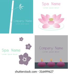 Set of colored background with text and spa icons