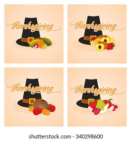 Set of colored background with text for thanksgiving day