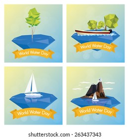 a set of colored backgrounds with different elements for world water day