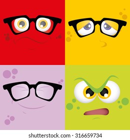Set of colored backgrounds with different facial expressions