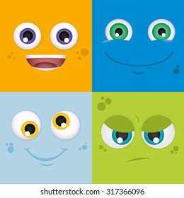 Set of colored backgrounds with different facial expressions