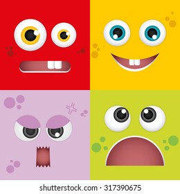 Set of colored backgrounds with different facial expressions