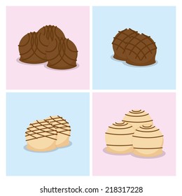 a set of colored backgrounds with different styles of candies