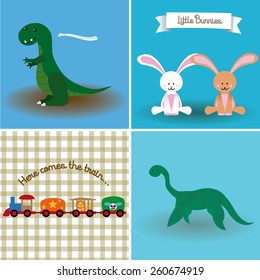 a set of colored backgrounds with different toys