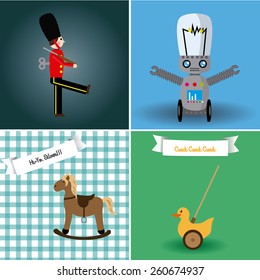 a set of colored backgrounds with different toys