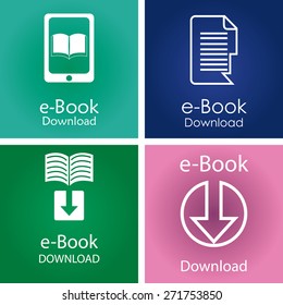Set of colored backgrounds with e-book icons. Vector illustration