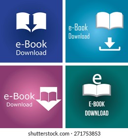 Set of colored backgrounds with e-book icons. Vector illustration