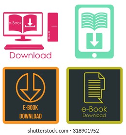 Set of colored backgrounds with e-book icons. Vector illustration