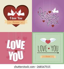Set of colored backgrounds with elements for valentine's day. Vector illustration