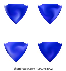 Set of colored backgrounds in the form of a shield. Trendy soft color illustration. Geometric style of 80th. Blue eco fluid templates for your poster, presentation, invitation, brochure or cards.