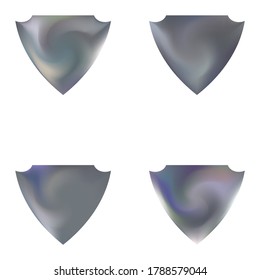 Set of colored backgrounds in the form of a shield. Creative style of 80th. Trendy soft color illustration. Silver eco fluid templates for your poster, presentation, invitation, brochure or cards.