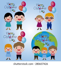 Set of colored backgrounds with kids for children's day. Vector illustration