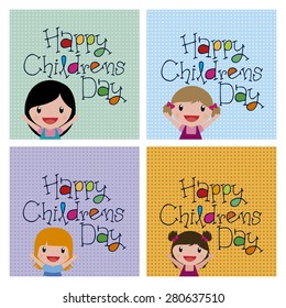 Set of colored backgrounds with kids for children's day. Vector illustration