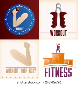 a set of colored backgrounds and a label with text and different fitness elements