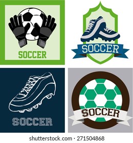 Set of colored backgrounds and labels with soccer elements. Vector illustration