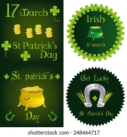 a set of colored backgrounds and labels with text and different elements for patrick's day