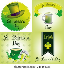 a set of colored backgrounds and labels with text and different elements for patrick's day