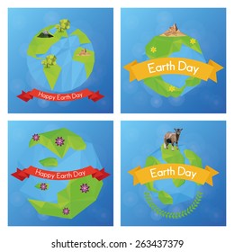 a set of colored backgrounds with our planet and different elements