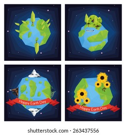 a set of colored backgrounds with our planet and different elements