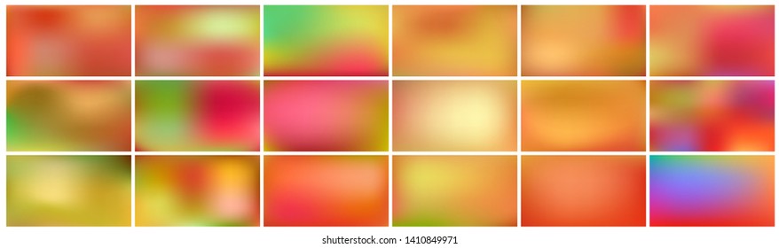 Set of colored backgrounds. Smooth and blurry abstract gradient for product presentation, brochure, flyer, poster, banner. Horizontal vector illustrations.