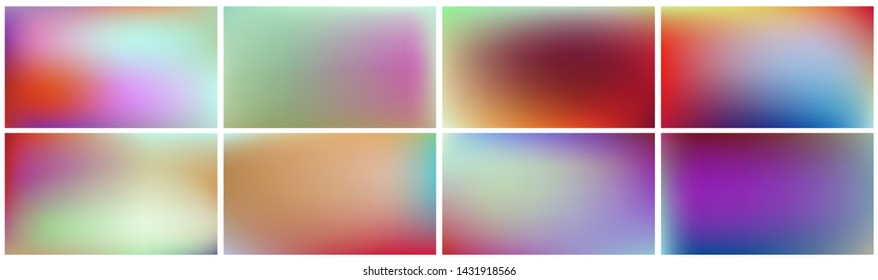 Set of colored backgrounds. Smooth and blurry abstract gradient for product presentation, brochure, flyer, poster, banner. Horizontal vector illustrations.