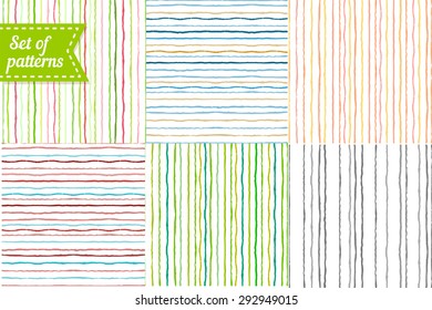 Set of colored backgrounds with stripes. Seamless striped pattern with hand painted brush strokes. Vector illustration