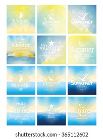 Set of colored backgrounds of summer landscapes with text. Vector illustration