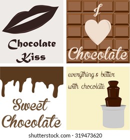 Set of colored backgrounds with sweet chocolate and text