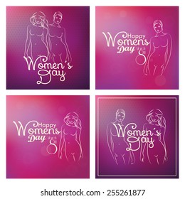 a set of colored backgrounds with text and bodies of different women