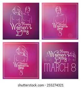 a set of colored backgrounds with text and bodies of different women