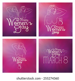 a set of colored backgrounds with text and bodies of different women