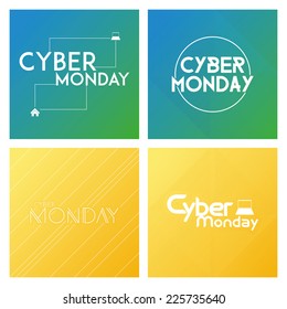 a set of colored backgrounds with text for cyber monday