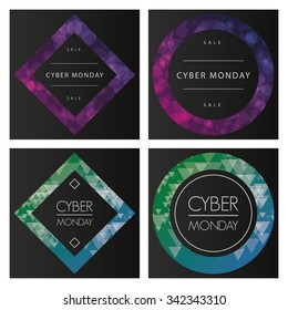 Set of colored backgrounds with text for cyber monday sales