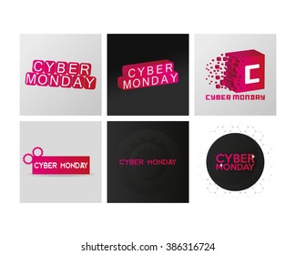 Set of colored backgrounds with text for cyber monday sales