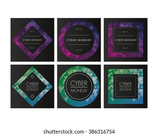 Set of colored backgrounds with text for cyber monday sales