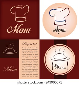 a set of colored backgrounds with text and different menu icons