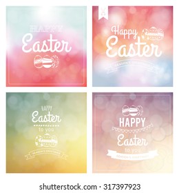 Set of colored backgrounds with text and eggs for easter