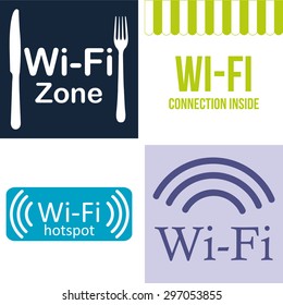 Set of colored backgrounds with text and elements for wifi hotspots. Vector illustration