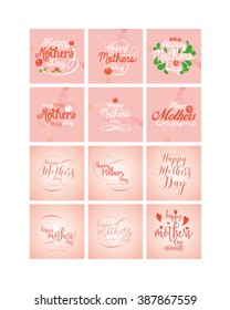 Set of colored backgrounds with text and flowers for mother's day