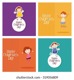 Set of colored backgrounds with text and kids