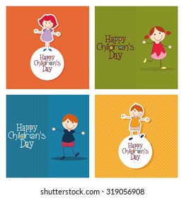 Set of colored backgrounds with text and kids