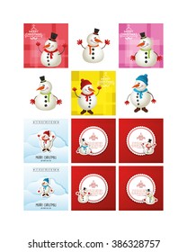 Set of colored backgrounds with text and snowman icons