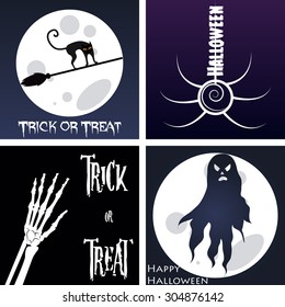 Set of colored backgrounds with text and traditional elements for halloween. Vector illustration