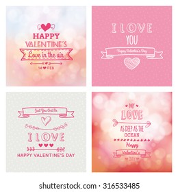 Set of colored backgrounds with text for valentine's day