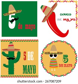 Set of colored backgrounds with traditional elements for may 5th. Vector illustration