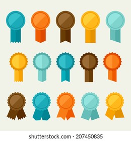 Set of colored badges, labels, awards in flat design style.