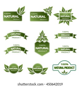 set of colored badges natural product on a white background