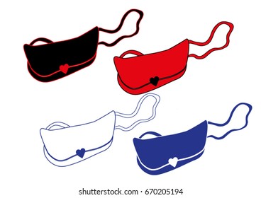 Set of colored bags with handle, isolated on white. Vector Illustration.