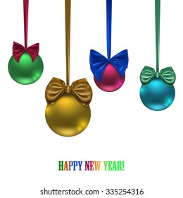 set of colored balls and bows isolated on white background, vector