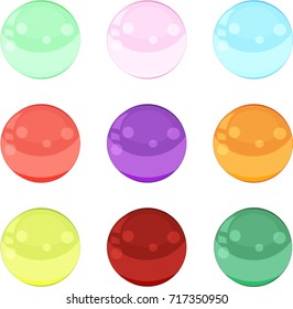Set of colored balls or bubbles in mint, pink, blue, red, violet, orange, yellow, purple, green isolated on white background. Vector illustration, icons, clip art.